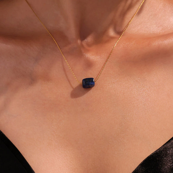 Wholesale Women's Geometric Ferris Wheel Lapis Lazuli Pendant Necklace In Stainless Steel And Titanium Steel With Gold Electroplating