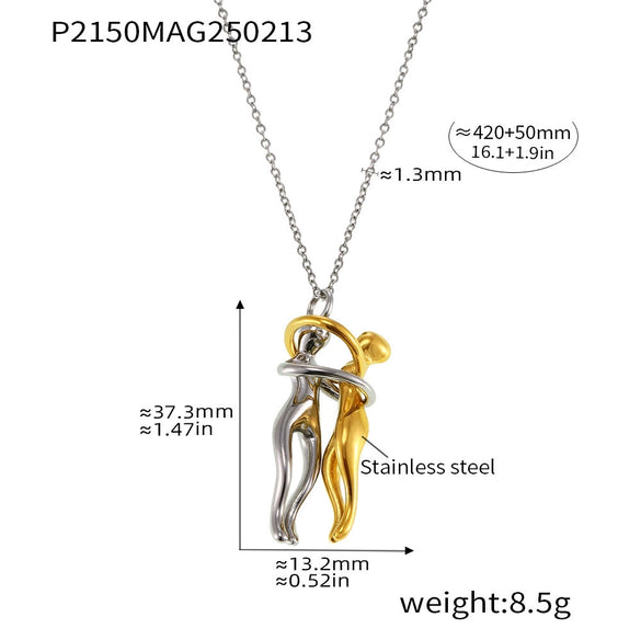 Wholesale Women's Geometric Ferris Wheel Love Hug Detachable Necklace With O Word Chain Titanium Steel Electroplated