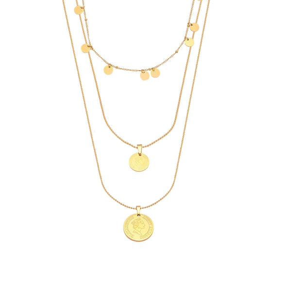 Wholesale Women's Geometric Ferris Wheel Queen Head Threelayer Stacked Stainless Steel And Titanium Steel Electroplated Necklace