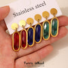 Wholesale Women's Geometric Ferris Wheel Rectangular Inlaid Glass Stone Stainless Steel Electroplated Tassel Earrings