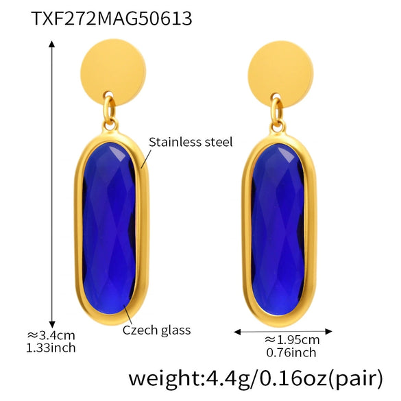 Wholesale Women's Geometric Ferris Wheel Rectangular Inlaid Glass Stone Stainless Steel Electroplated Tassel Earrings