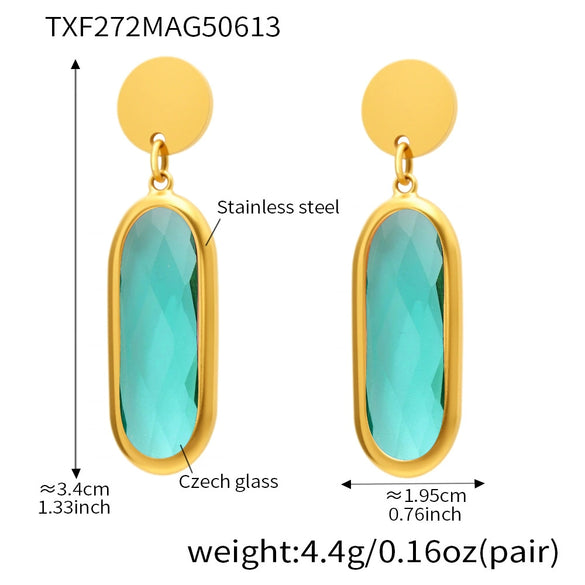 Wholesale Women's Geometric Ferris Wheel Rectangular Inlaid Glass Stone Stainless Steel Electroplated Tassel Earrings