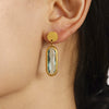 Wholesale Women's Geometric Ferris Wheel Rectangular Inlaid Glass Stone Stainless Steel Electroplated Tassel Earrings