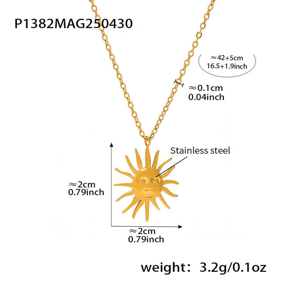 Wholesale Women's Geometric Ferris Wheel Sun Pendant Necklace In Titanium Steel And Stainless Steel With 18K Gold Electroplating