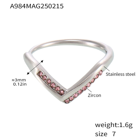 Wholesale Women's Geometric Ferris Wheel Vshaped Diamond 5A Zircon Side Opening Adjustable Stainless Steel Electroplated Ring