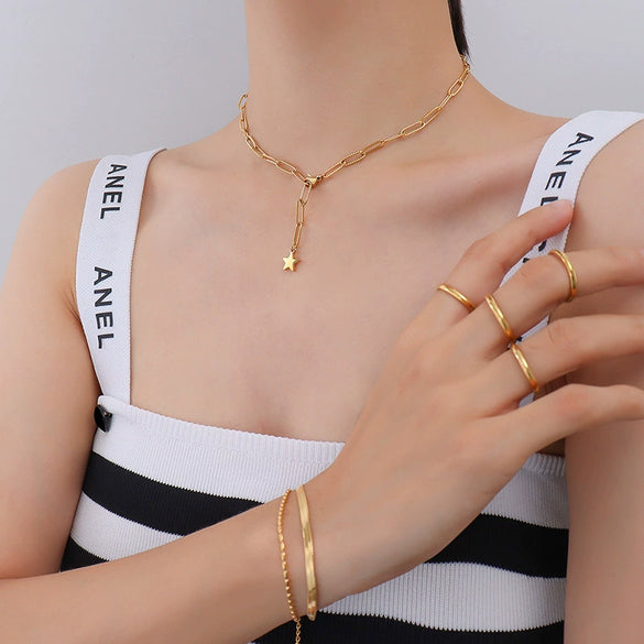 Wholesale Women's Geometric Fivepointed Star Titanium Steel 18 Gold Plated Necklace Jewelry