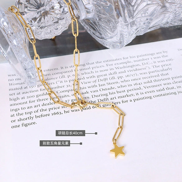 Wholesale Women's Geometric Fivepointed Star Titanium Steel 18 Gold Plated Necklace Jewelry