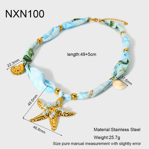 Wholesale Women's Geometric Floral Starfish Stainless Steel 18K Goldplated Necklace