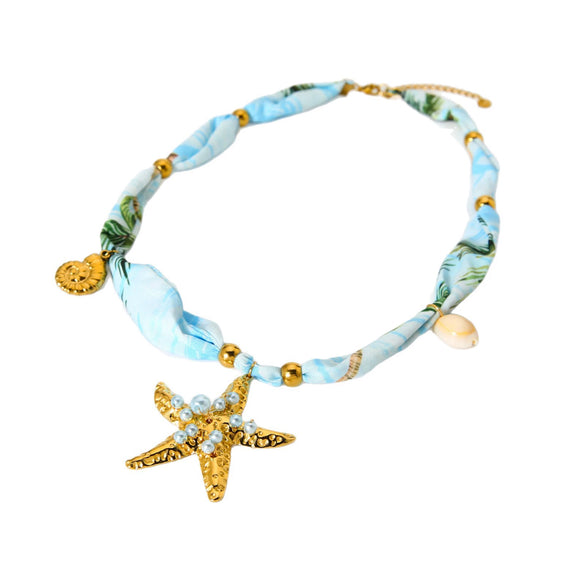 Wholesale Women's Geometric Floral Starfish Stainless Steel 18K Goldplated Necklace
