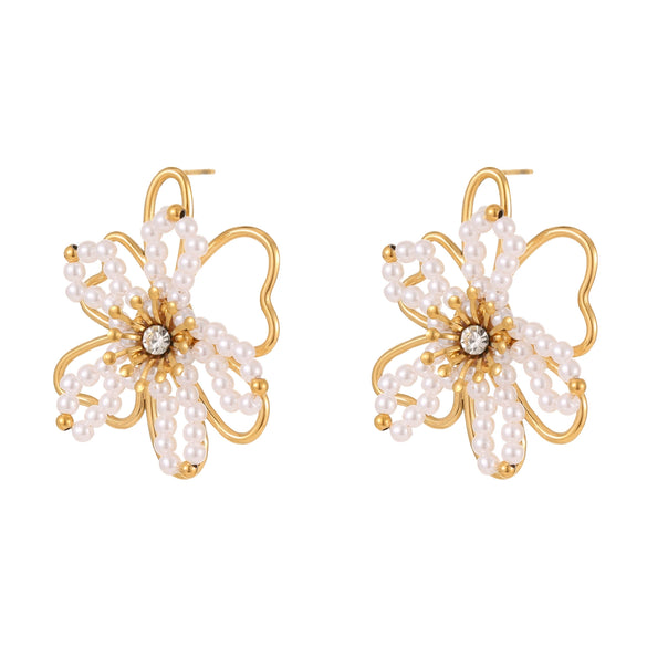 Wholesale Women's Geometric Flower Beaded Stainless Steel Electroplated Earrings Fashion Jewelry