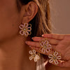 Wholesale Women's Geometric Flower Beaded Stainless Steel Electroplated Earrings Fashion Jewelry