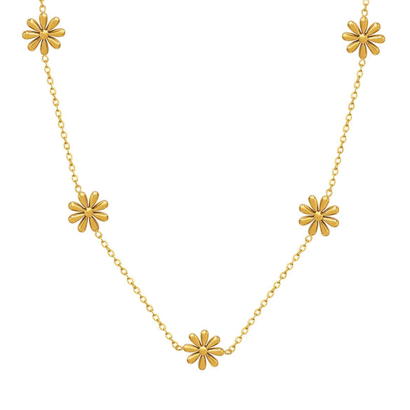 Wholesale Women's Geometric Flower Design Goldplated Titanium Steel Necklace