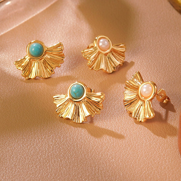 Wholesale Women's Geometric Flower Stainless Steel Stamped Earrings