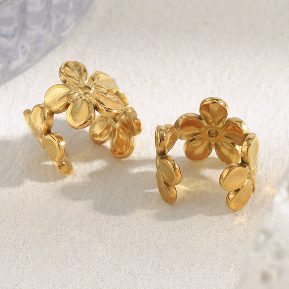 Wholesale Women's Geometric Flower Style 18K Gold Plated Stainless Steel Earrings