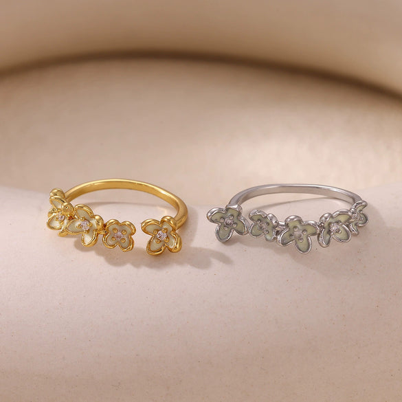 Wholesale Women's Geometric Flower Titanium Steel Ring Inlaid With Gold Light Luxury Jewelry Accessories