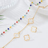Wholesale Women's Geometric Four Leaf Clover Alloy Electroplated Beaded Necklace And Jewelry Set Accessory
