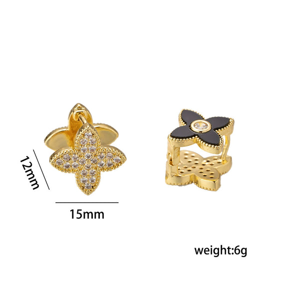 Wholesale Women's Geometric Fourleaf Clover Doublesided Earrings Made Of Copper With Gold Plating