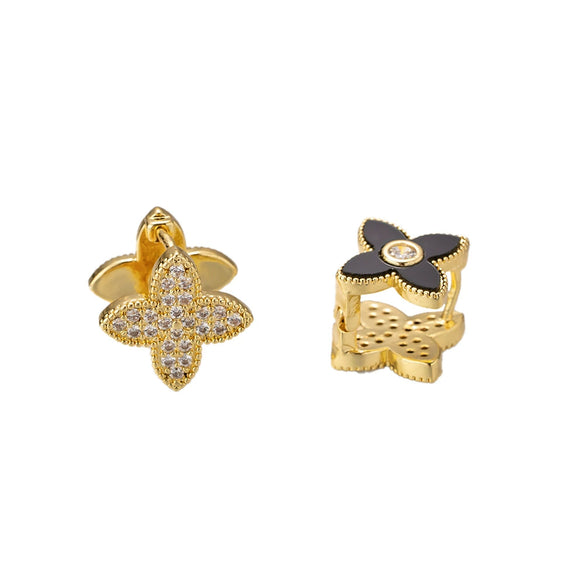 Wholesale Women's Geometric Fourleaf Clover Doublesided Earrings Made Of Copper With Gold Plating