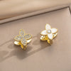 Wholesale Women's Geometric Fourleaf Clover Doublesided Earrings Made Of Copper With Gold Plating