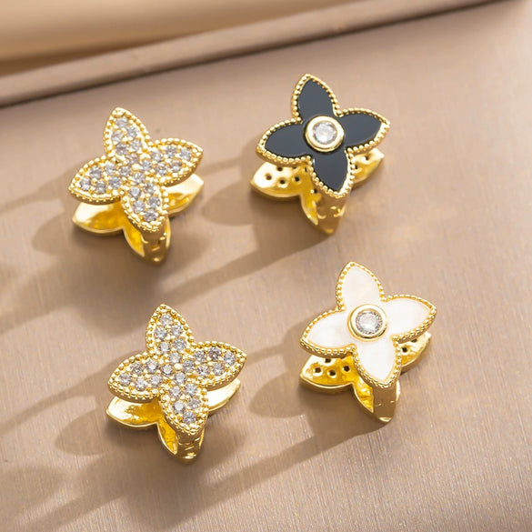 Wholesale Women's Geometric Fourleaf Clover Doublesided Earrings Made Of Copper With Gold Plating