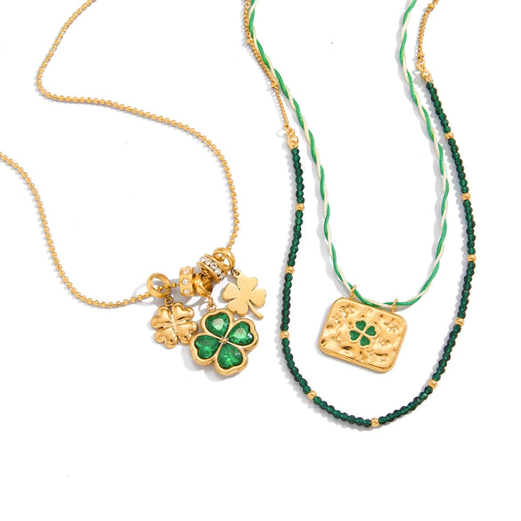 Wholesale Women's Geometric Fourleaf Clover Stainless Steel Necklace With Vacuum Real Gold Plating