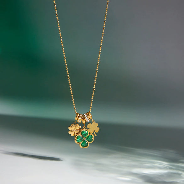 Wholesale Women's Geometric Fourleaf Clover Stainless Steel Necklace With Vacuum Real Gold Plating