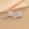 Wholesale Women's Geometric Fourleaf Clover Titanium Steel Diamond Crystal Earrings Trendy Jewelry