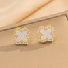 Wholesale Women's Geometric Fourleaf Clover Titanium Steel Diamond Crystal Earrings Trendy Jewelry
