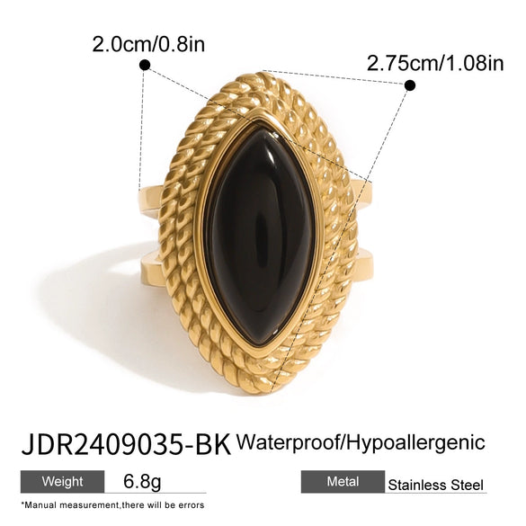 Wholesale Women's Geometric French Retro Stainless Steel Agate Inlaid Horse Eye Shaped Ring Jewelry