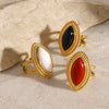 Wholesale Women's Geometric French Retro Stainless Steel Agate Inlaid Horse Eye Shaped Ring Jewelry