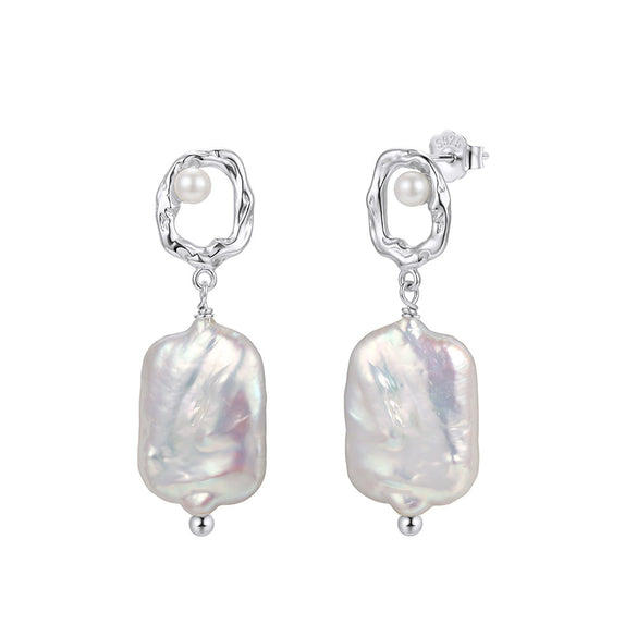 Wholesale Women's Geometric Freshwater Pearl And Zirconia 925 Silver Earrings