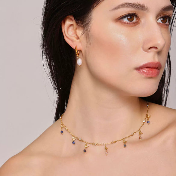 Wholesale Women's Geometric Freshwater Pearl Necklace Handmade With Titanium Steel And Zircon Electroplating