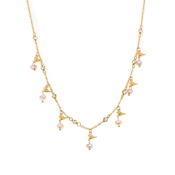 Wholesale Women's Geometric Freshwater Pearl Necklace Handmade With Titanium Steel And Zircon Electroplating