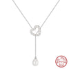 Wholesale Women's Geometric Freshwater Pearl 925 Silver Electroplated Cross Chain Heart Necklace