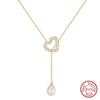 Wholesale Women's Geometric Freshwater Pearl 925 Silver Electroplated Cross Chain Heart Necklace