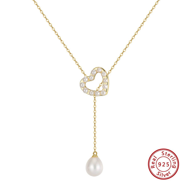 Wholesale Women's Geometric Freshwater Pearl 925 Silver Electroplated Cross Chain Heart Necklace