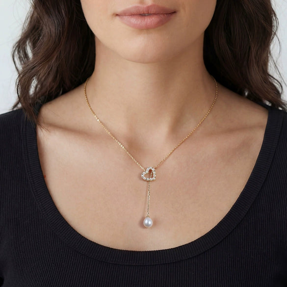 Wholesale Women's Geometric Freshwater Pearl 925 Silver Electroplated Cross Chain Heart Necklace