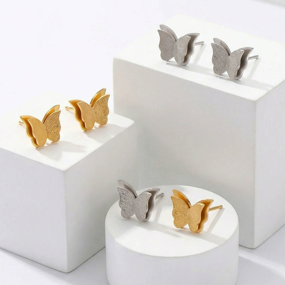 Wholesale Women's Geometric Frosted Butterfly Stainless Steel Goldplated Earrings Niche Style