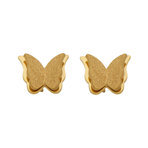 Wholesale Women's Geometric Frosted Butterfly Stainless Steel Goldplated Earrings Niche Style