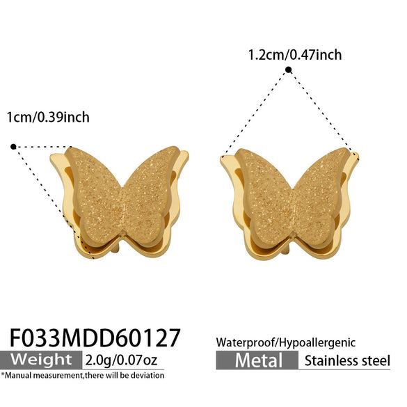 Wholesale Women's Geometric Frosted Butterfly Stainless Steel Goldplated Earrings Niche Style
