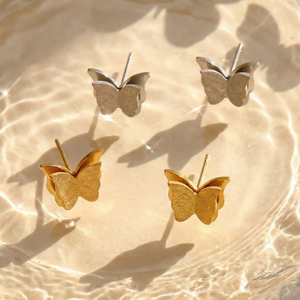 Wholesale Women's Geometric Frosted Butterfly Stainless Steel Goldplated Earrings Niche Style