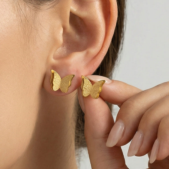 Wholesale Women's Geometric Frosted Butterfly Stainless Steel Goldplated Earrings Niche Style