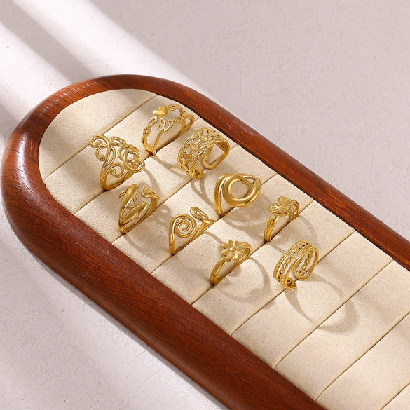 Wholesale Women's Geometric Fruit Stainless Steel Ring Inlaid With 18K Gold Light Luxury Style Accessories