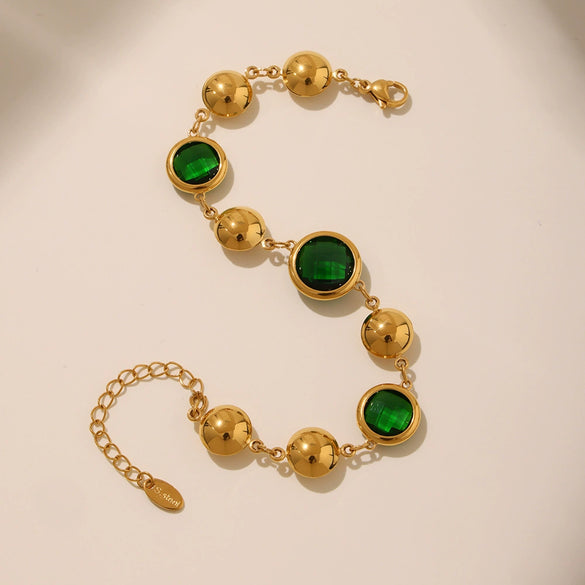 Wholesale Women's Geometric Glass Stone Stainless Steel Goldplated Stitching Bracelet Hand Jewelry