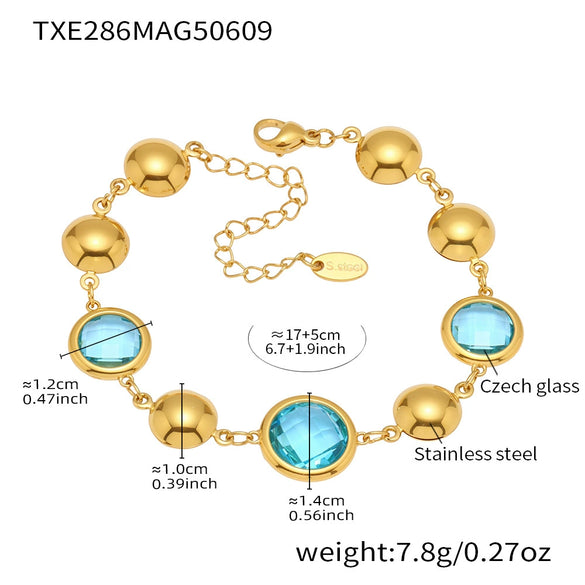 Wholesale Women's Geometric Glass Stone Stainless Steel Goldplated Stitching Bracelet Hand Jewelry