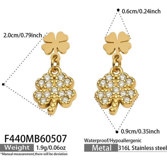 Wholesale Women's Geometric Gold Claw Print Stainless Steel Electroplated Earrings With Zircon