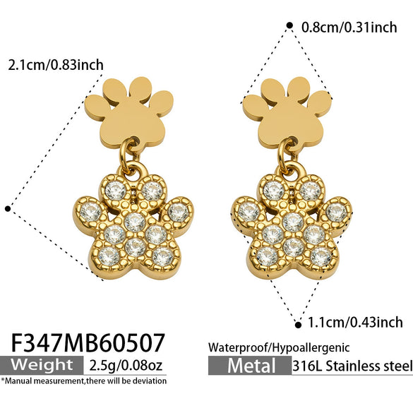 Wholesale Women's Geometric Gold Claw Print Stainless Steel Electroplated Earrings With Zircon