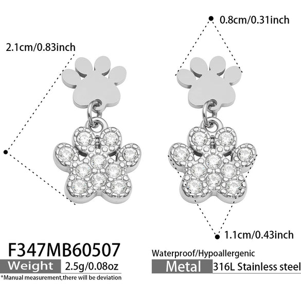 Wholesale Women's Geometric Gold Claw Print Stainless Steel Electroplated Earrings With Zircon