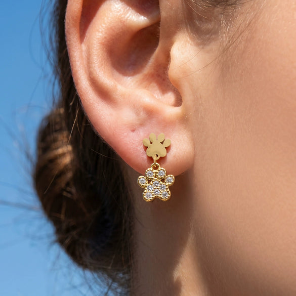 Wholesale Women's Geometric Gold Claw Print Stainless Steel Electroplated Earrings With Zircon