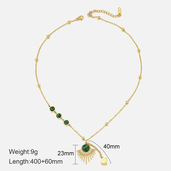 Wholesale Women's Geometric Gold Inlaid Titanium Steel Fan Pendant Necklace With Ochain